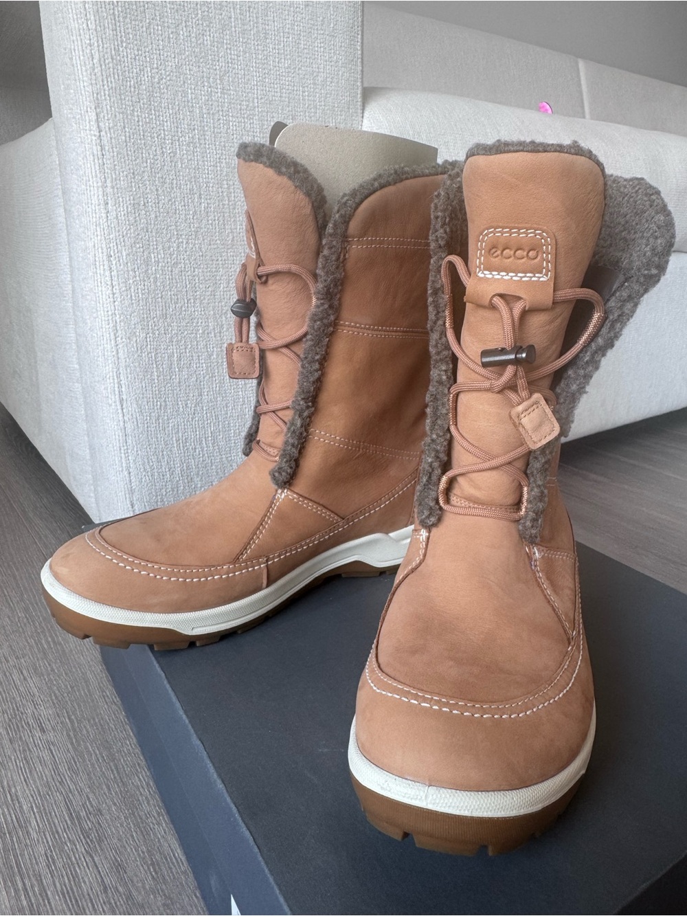 ECCO Women's Tan Leather Shearling-Trim Winter Boots US 8–8.5 (EU 39)